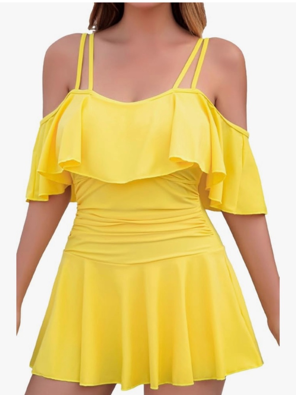 Cocopear Womens 3XL Yellow‎ Tummy Control Cupped One Piece Swim Shorts Dress